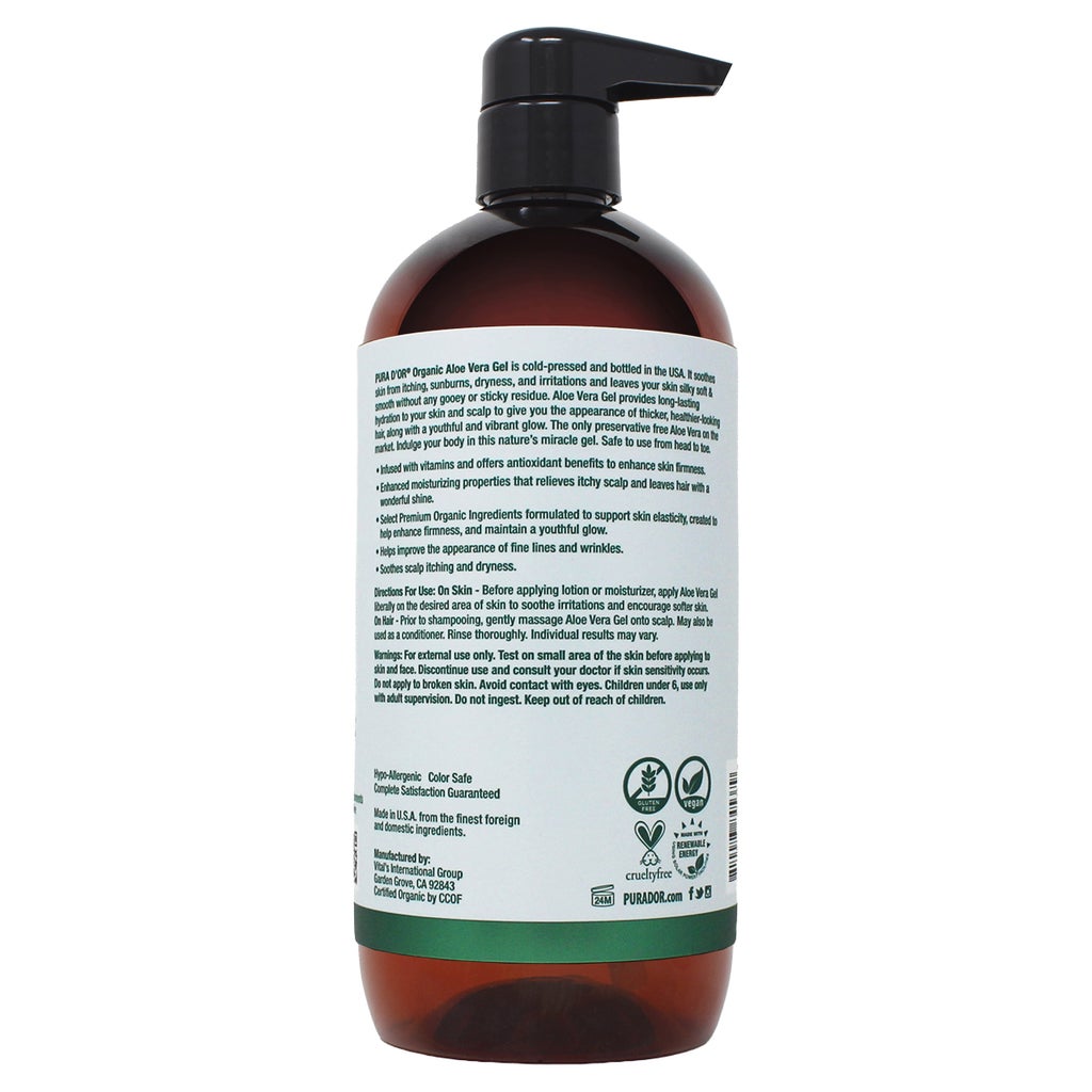 pura d'or Organic Aloe Vera Gel, 24 fl oz, 2-pack - product image