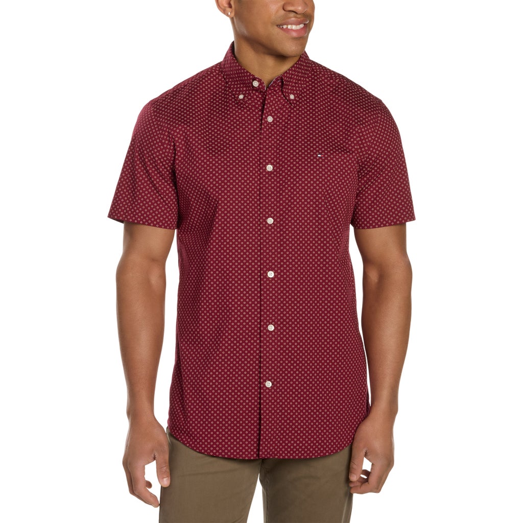 [color:red] Tommy Hilfiger Men's Short Sleeve Woven Shirt - Red - image 1