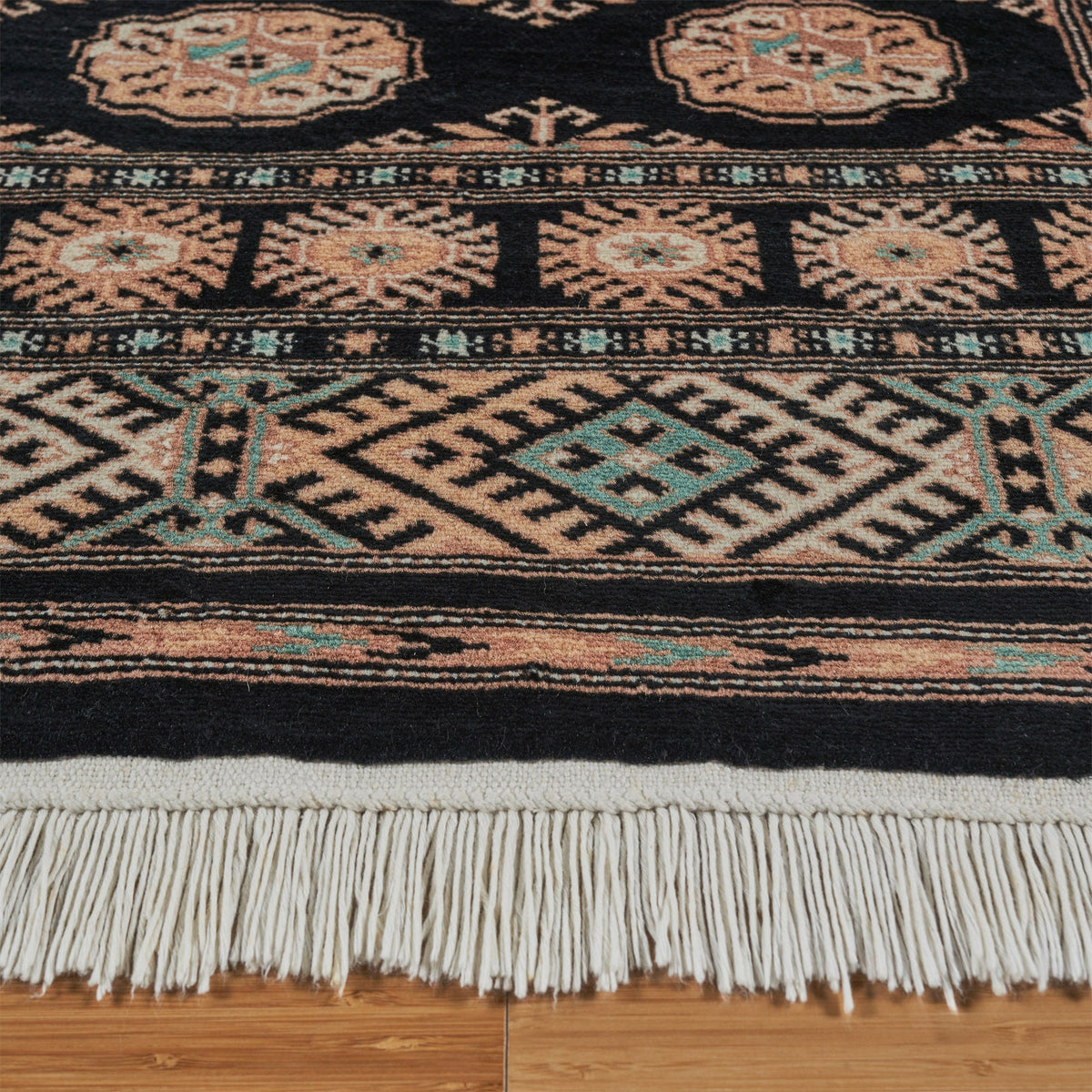 Pakistani Hand Knotted Rug Collection, Classic Bukhara Donegal Black