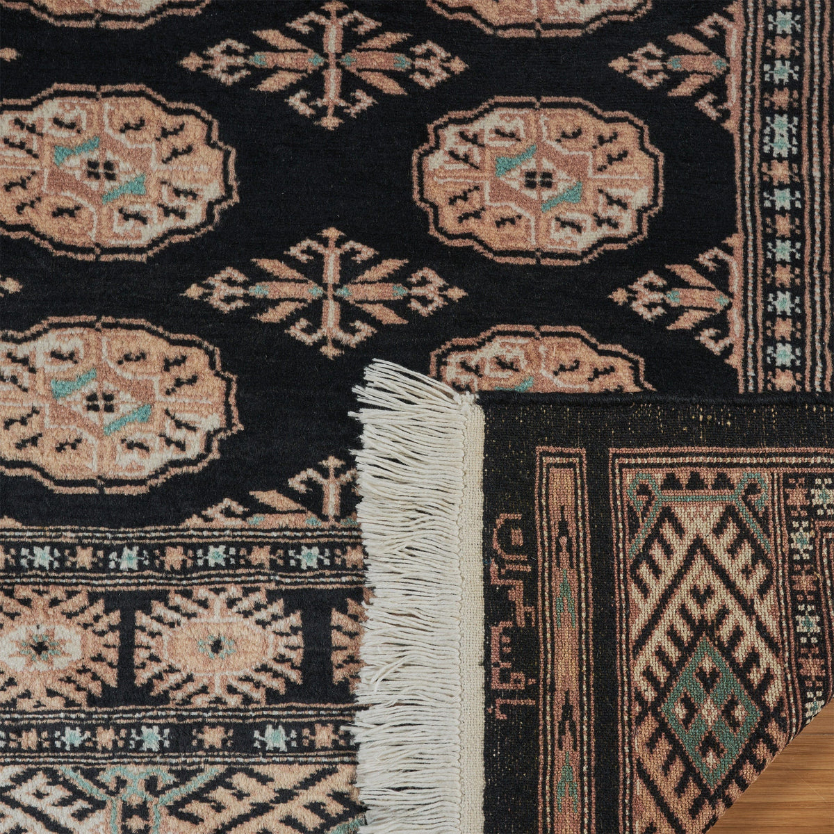 Pakistani Hand Knotted Rug Collection, Classic Bukhara Donegal Black