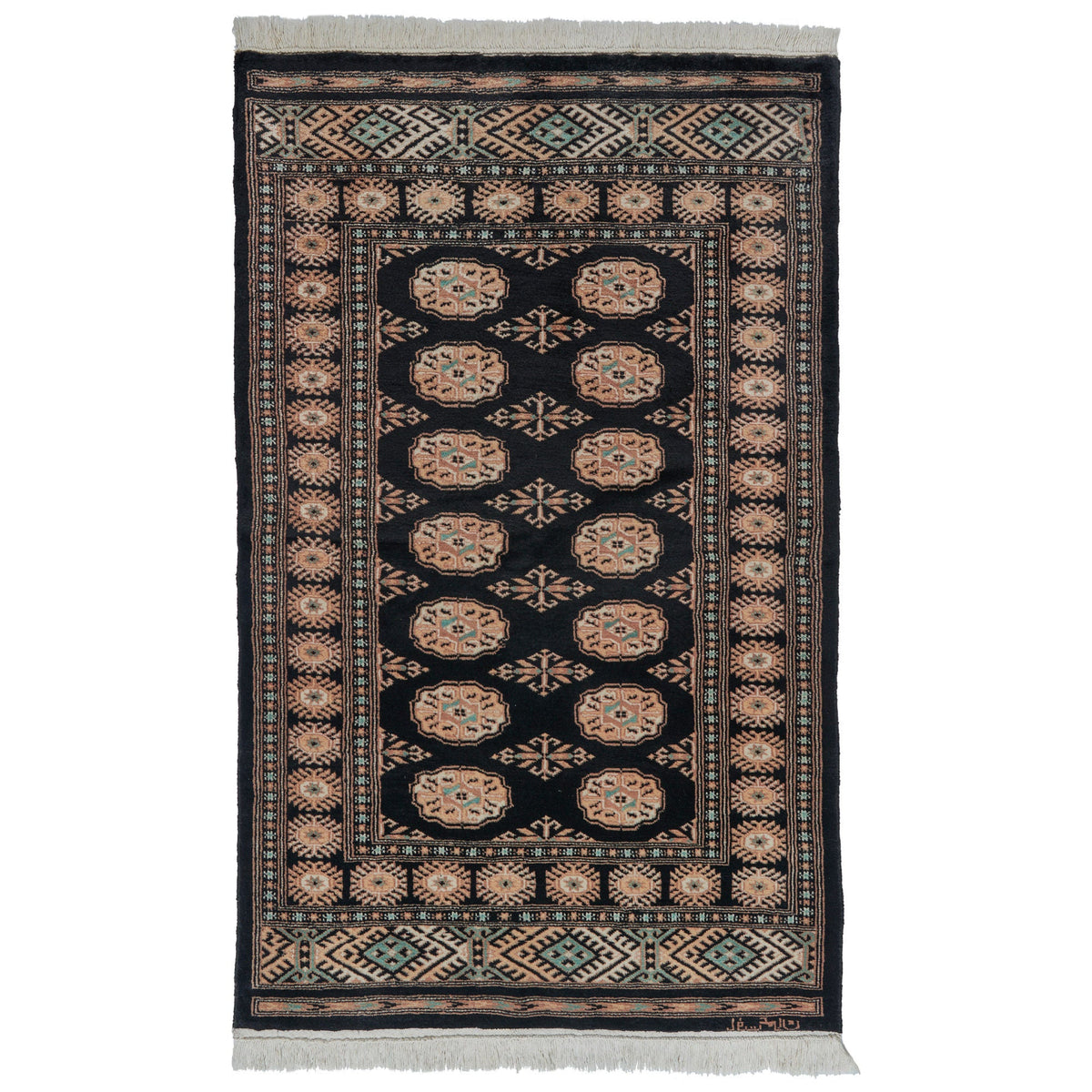 Pakistani Hand Knotted Rug Collection, Classic Bukhara Donegal Black