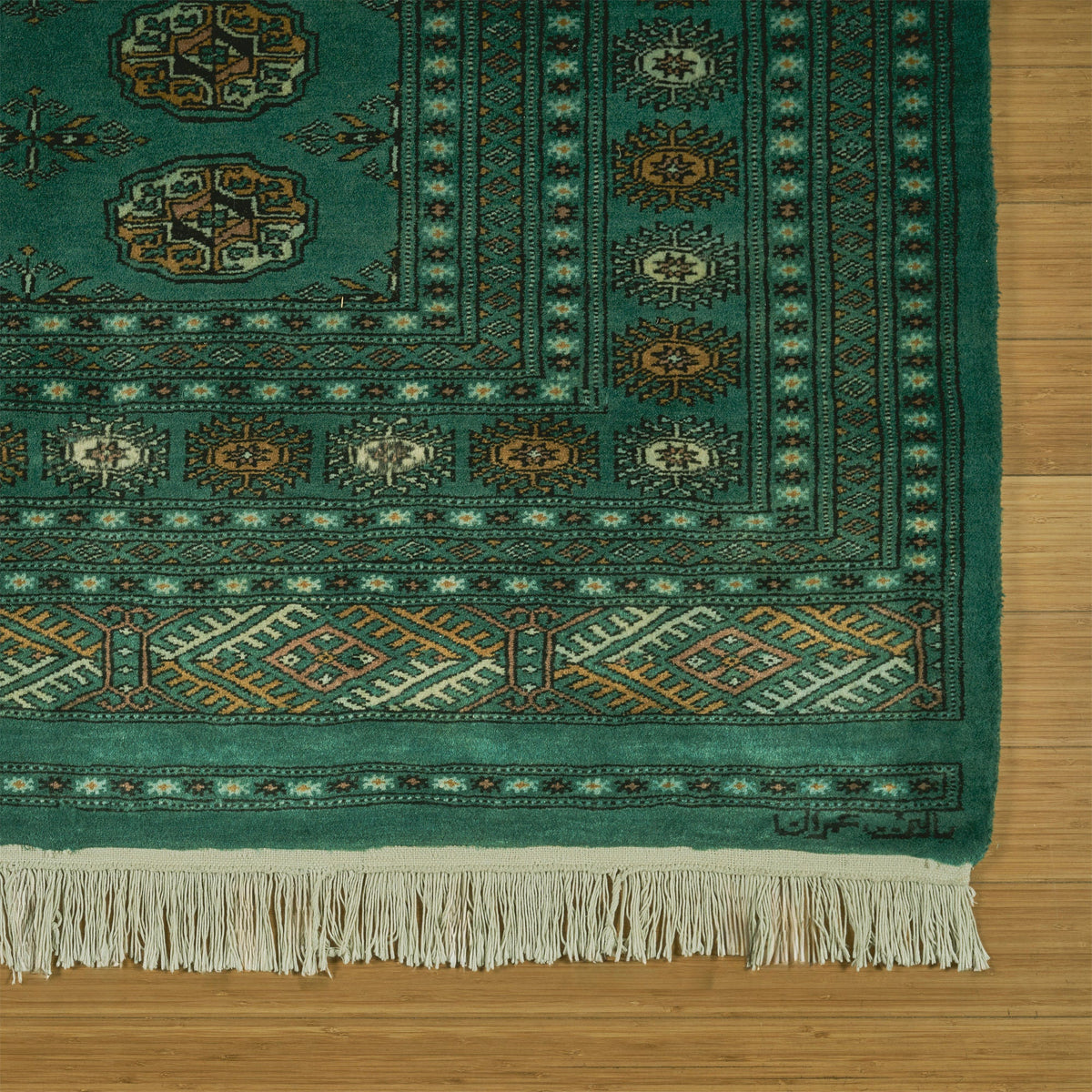 Pakistani Hand Knotted Rug Collection, Classic Bukhara Donegal Green