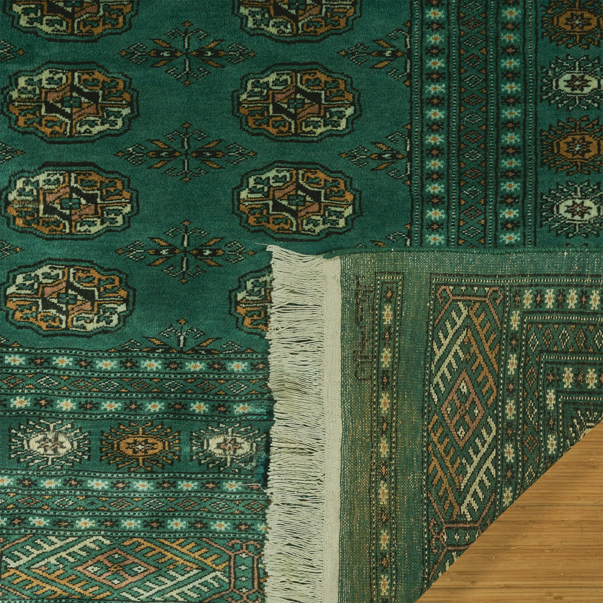 Pakistani Hand Knotted Rug Collection, Classic Bukhara Donegal Green