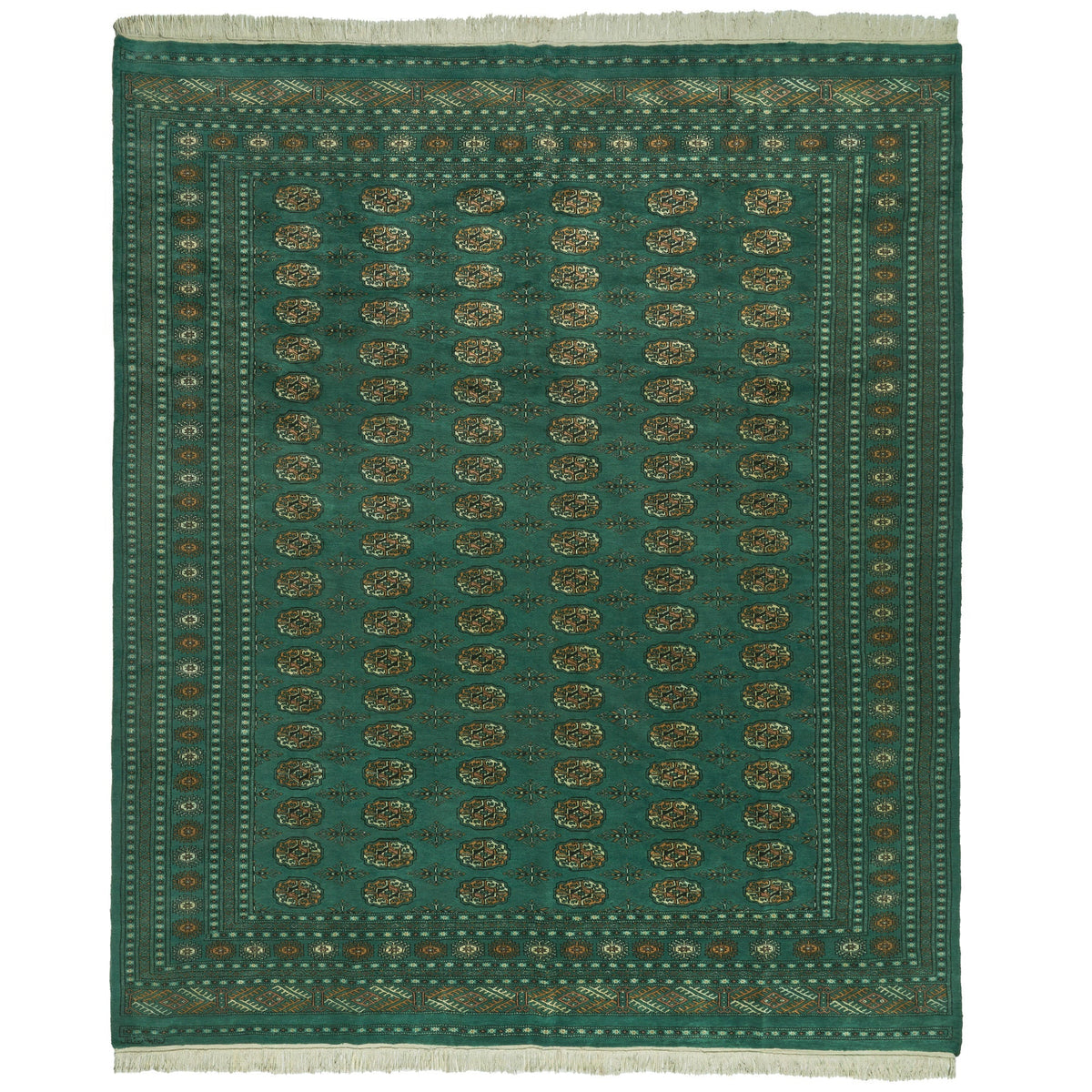 Pakistani Hand Knotted Rug Collection, Classic Bukhara Donegal Green