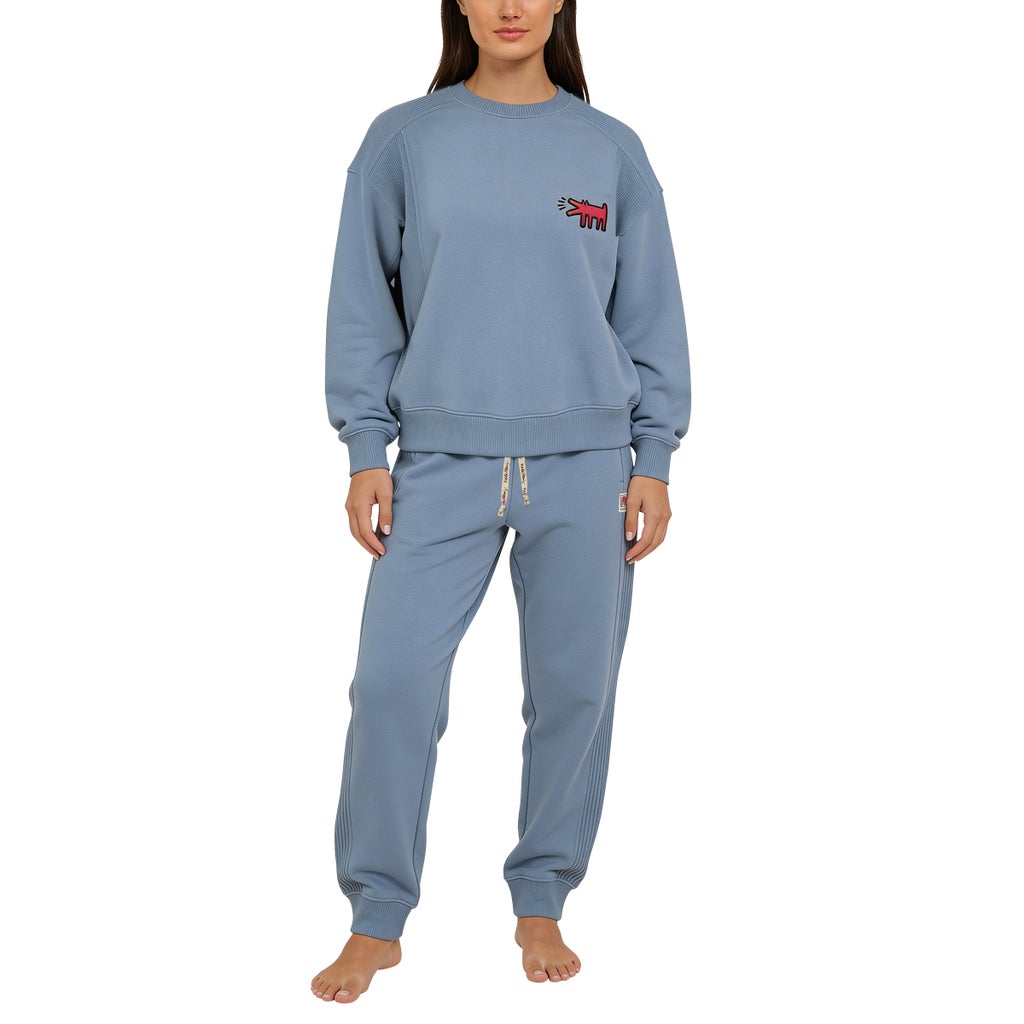 [color:blue] Keith Haring Women's Crew & Jogger Lounge Set - Blue - image 1