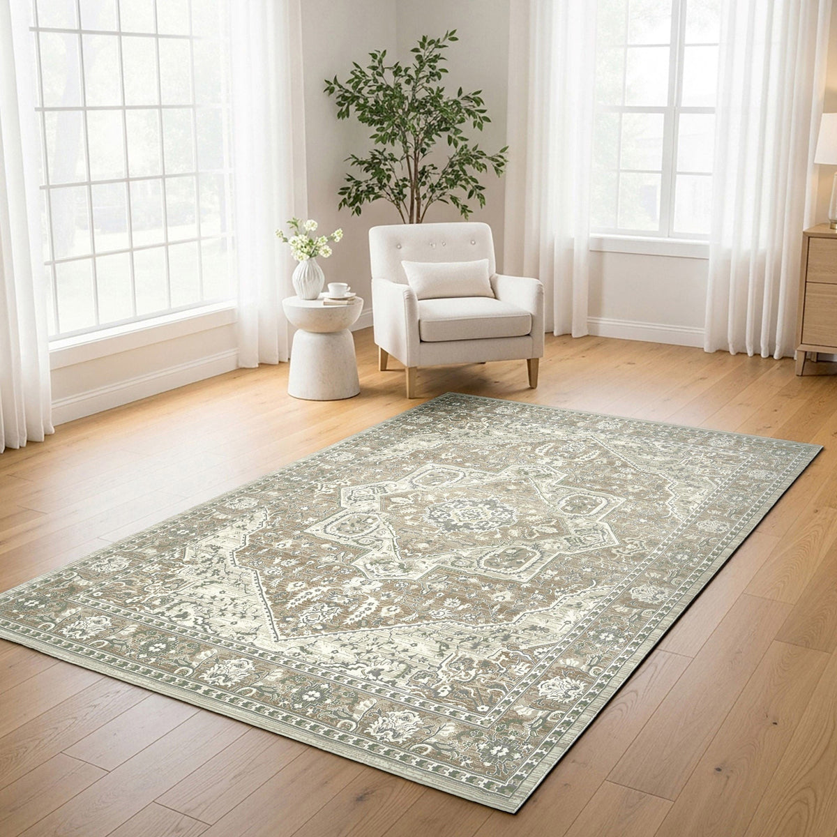 Sasha Area Rug, Adryan Beige Green, 6'6" x 9'