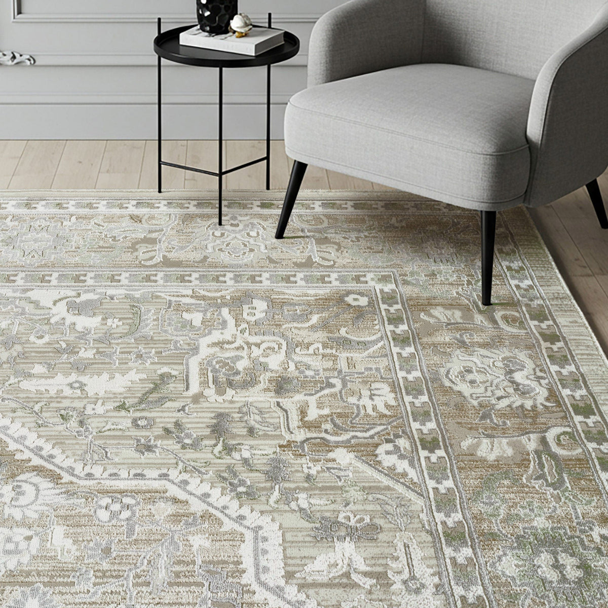 Sasha Area Rug, Adryan Beige Green, 6'6" x 9'