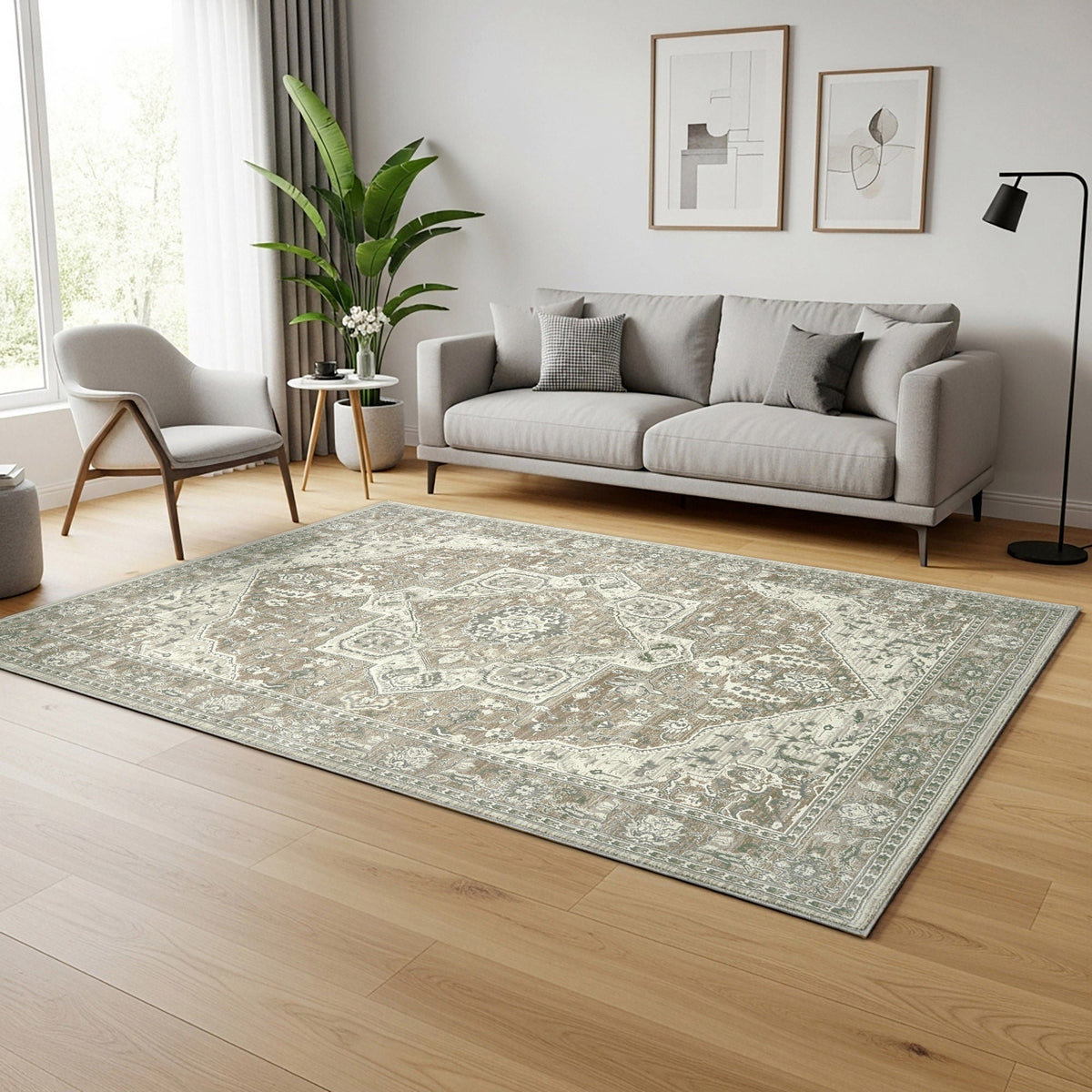 Sasha Area Rug, Adryan Beige Green, 5'3" x 7'