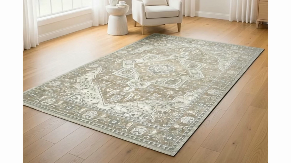 Sasha Area Rug, Adryan Beige Green, 5'3" x 7'