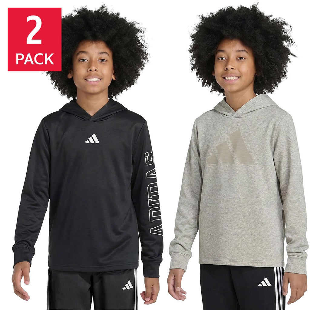 [color:black] adidas Youth 2-pack Hooded Tee - Black - image 1