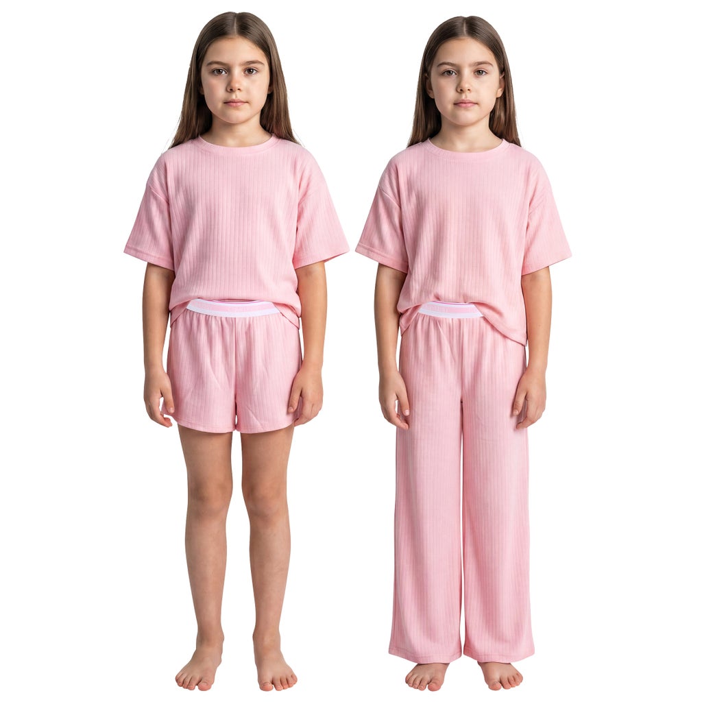[color:pink] Calvin Klein Youth 3-piece Ribbed PJ Set - Pink - image 1