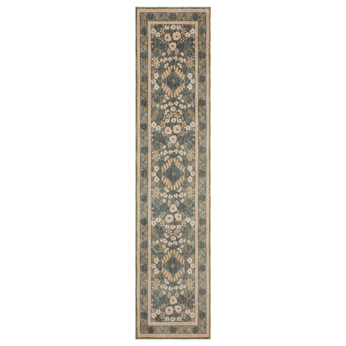 Rifle Paper Co. x Loloi Figaro Runner Rug, Navy/Green, 1'11” x 8'