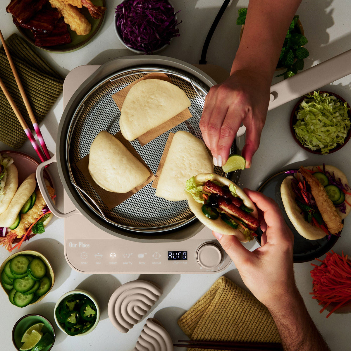 Our Place Induction Plate and Always Pan with Hot Grips
