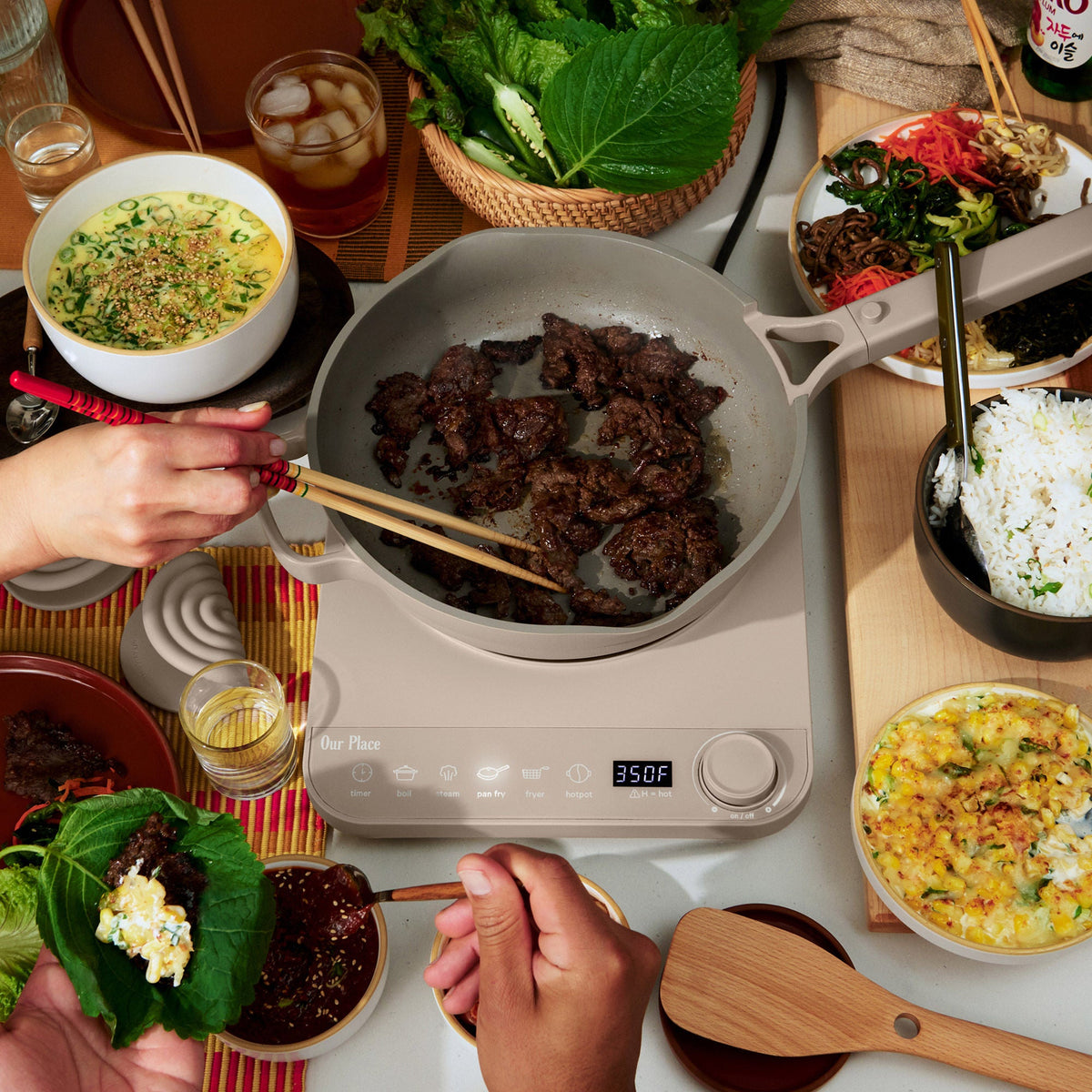 Our Place Induction Plate and Always Pan with Hot Grips