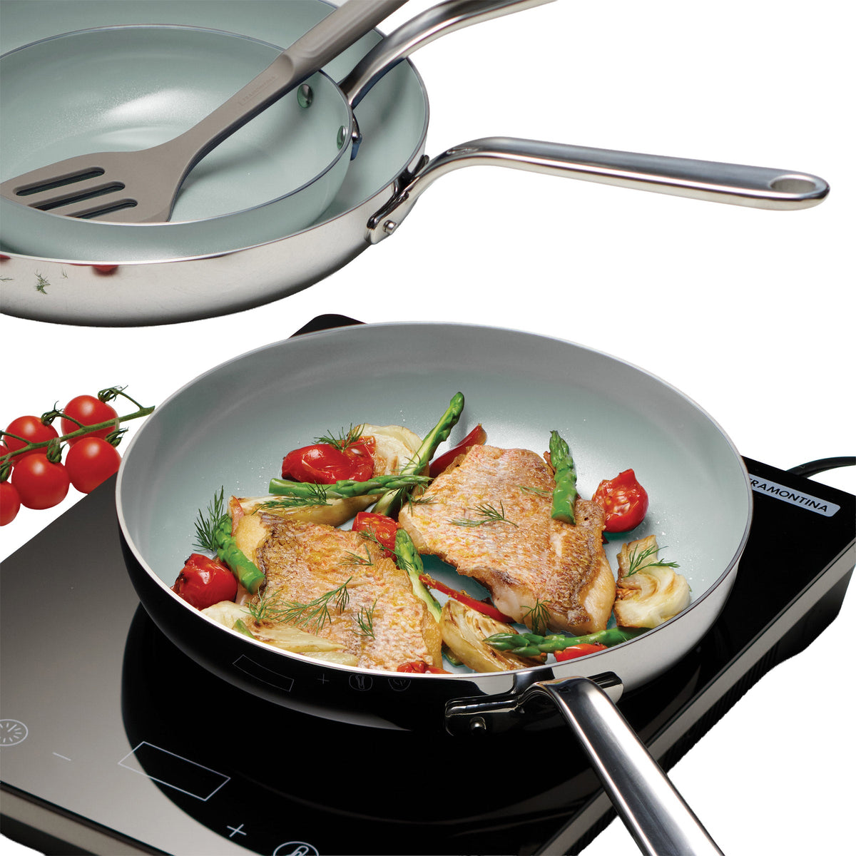 Tramontina 3-piece Tri-Ply Clad Stainless Steel Ceramic Nonstick Fry Pan Set