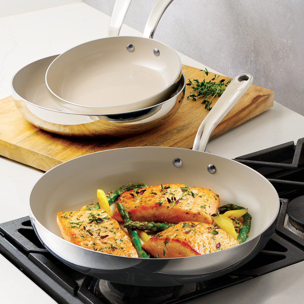 Tramontina 3-piece Tri-Ply Clad Stainless Steel Ceramic Nonstick Fry Pan Set