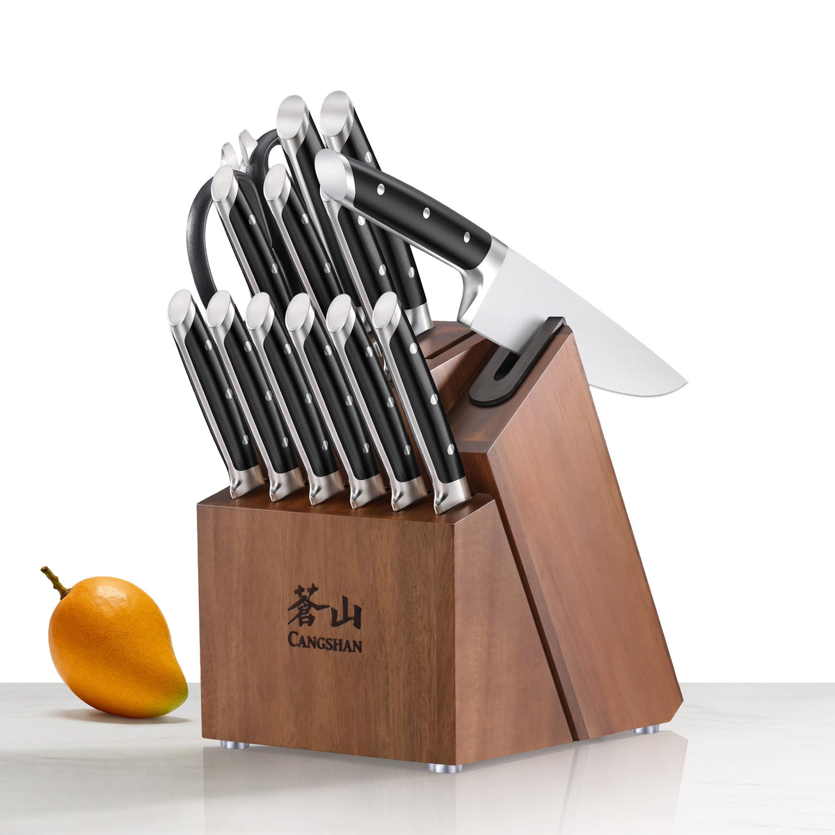 Cangshan TETON Series 14-piece Knife Block Set with Built-In Sharpener