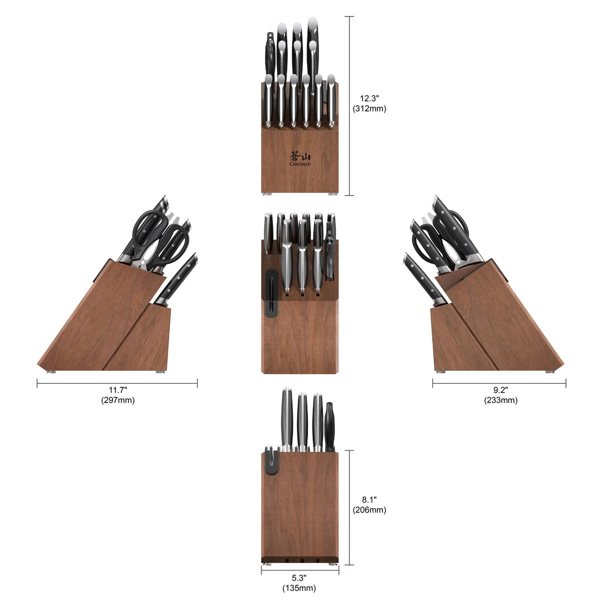 Cangshan TETON Series 14-piece Knife Block Set with Built-In Sharpener