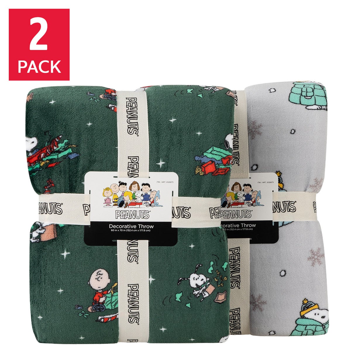 Peanuts Printed VelvetLoft Throw, Holiday 2-pack