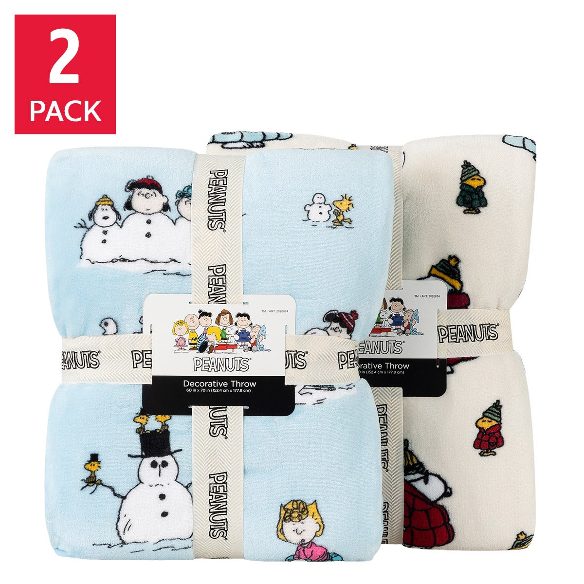 Peanuts Printed VelvetLoft Throw, Holiday 2-pack