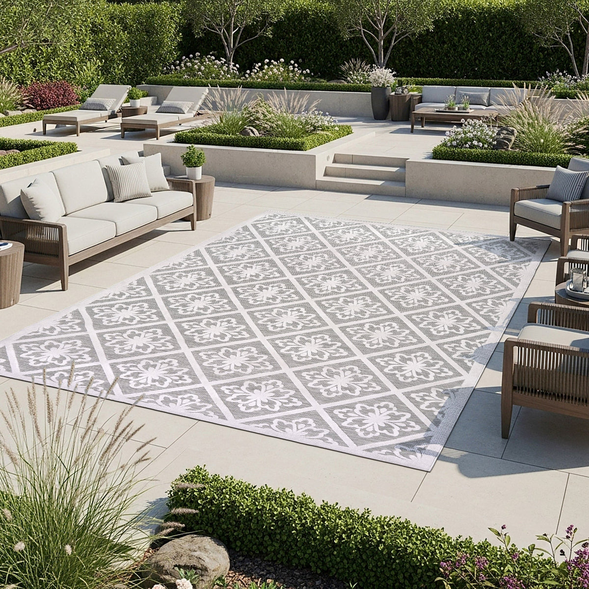 Laguna Indoor/Outdoor Area Rug, Bennet Gray Ivory, 8'8” x 13'