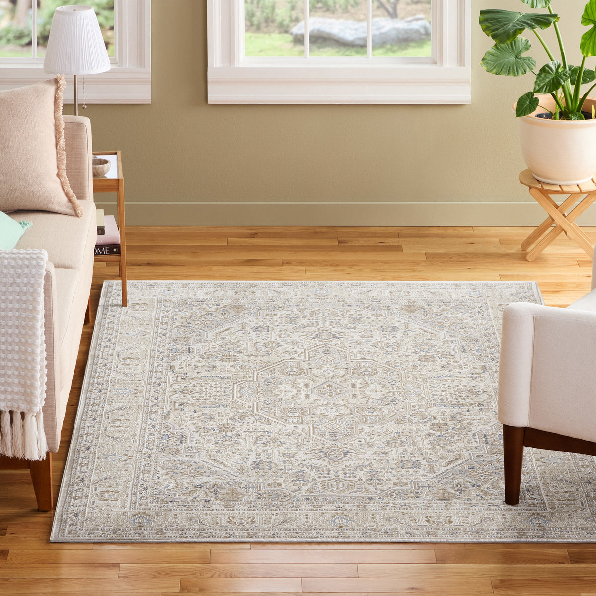 Town & Country Living Anemone Area Rug, Medallion Ivory, 5'3” x 7'