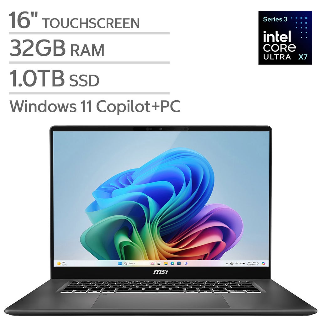 MSI Prestige 16 AI+ Copilot+ Laptop - 16" OLED 2880 x 1800 Touchscreen - Intel Core Ultra X7 358H - 32GB RAM - 1TB SSD - Windows 11 – image 1
