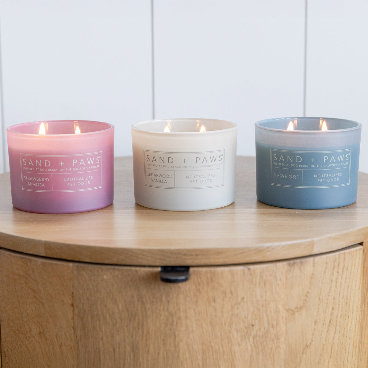 Sand + Paws  Set of 3 12 oz Candles with Carved Wood Lids