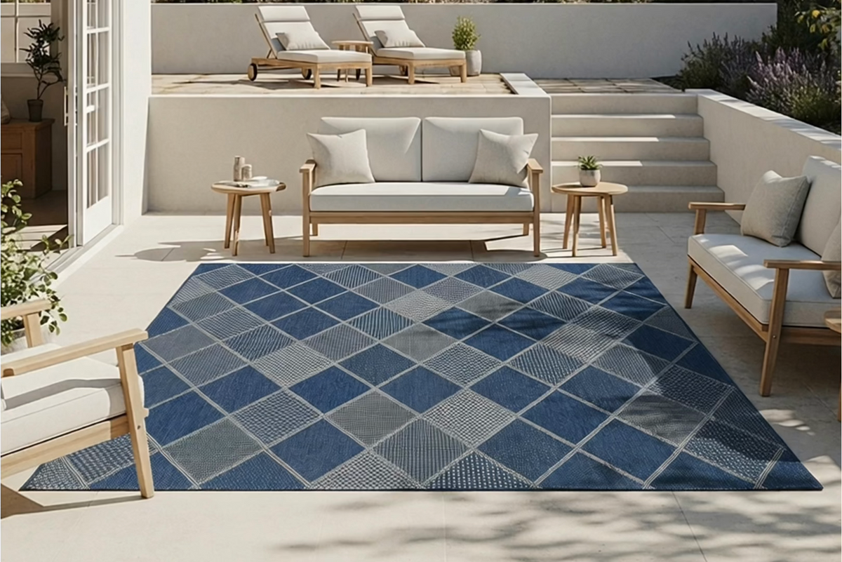 Laguna Indoor/Outdoor Area Rug, Morris Navy Gray, 5'3” x 7'