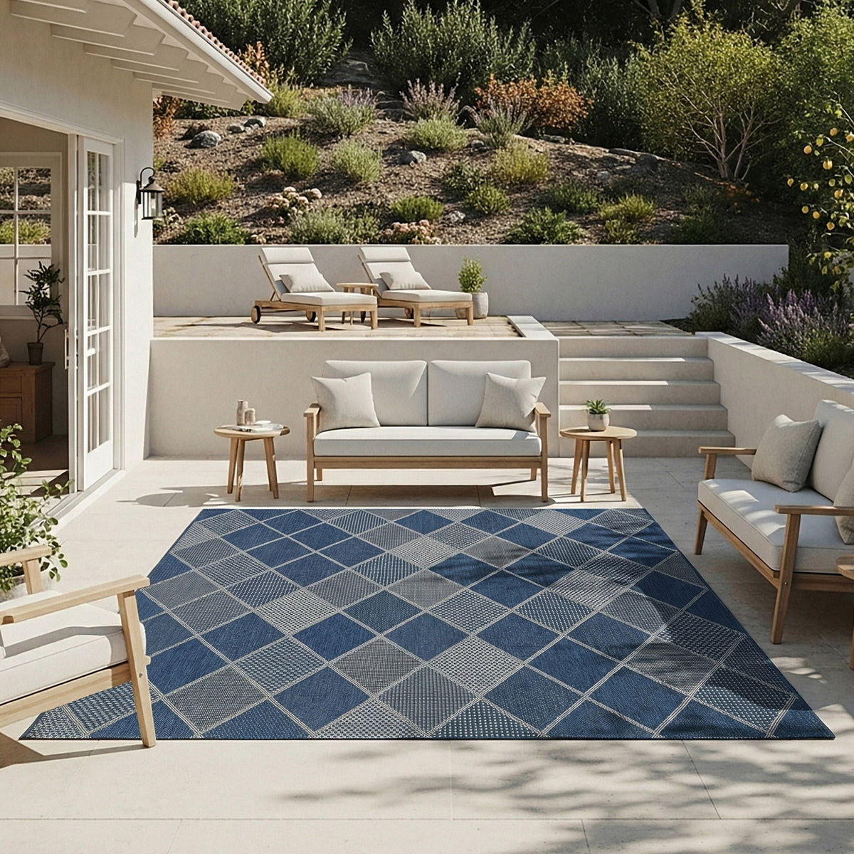 Laguna Indoor/Outdoor Area Rug, Morris Navy Gray, 7'10” x 10'