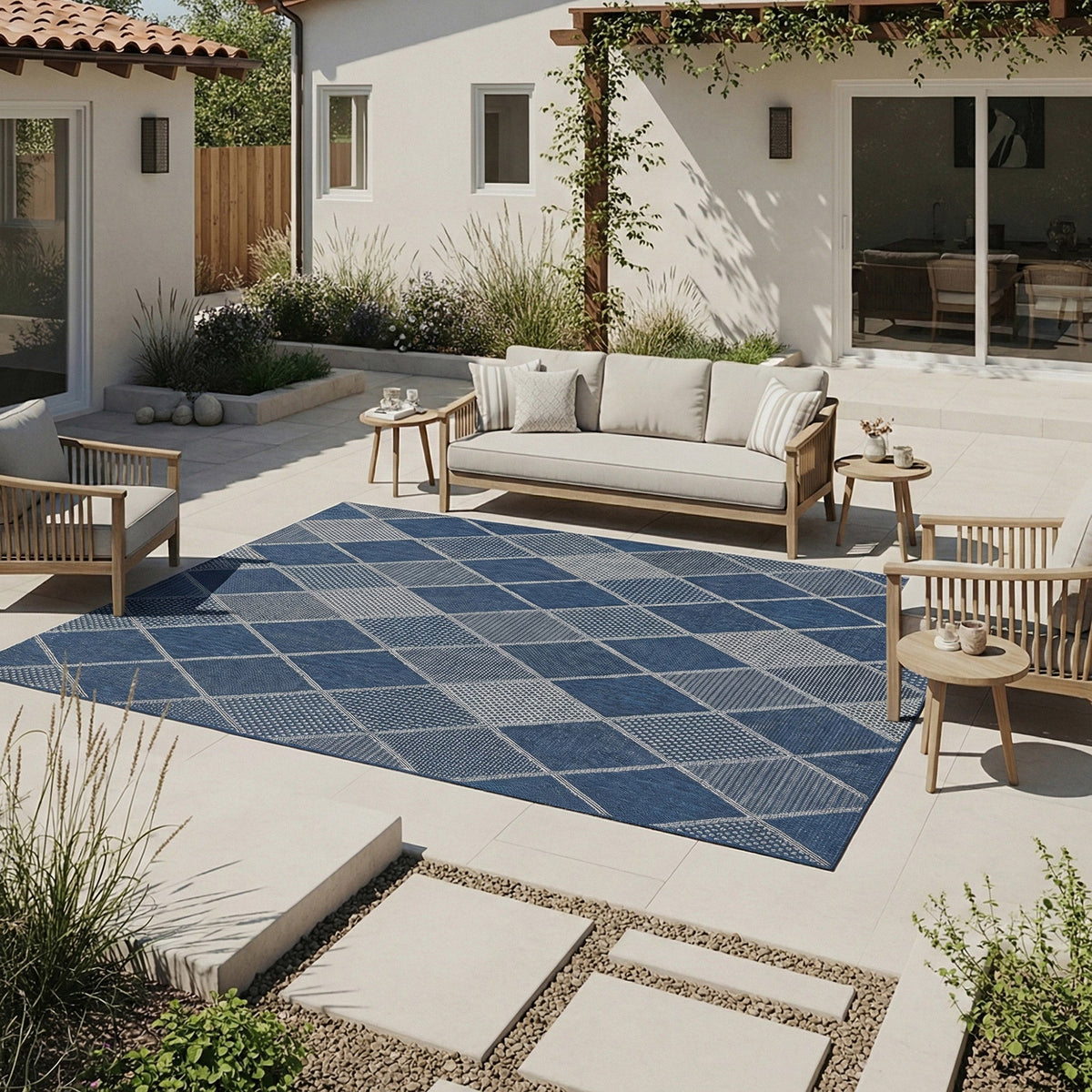 Laguna Indoor/Outdoor Area Rug, Morris Navy Gray, 6'6” x 9'6”