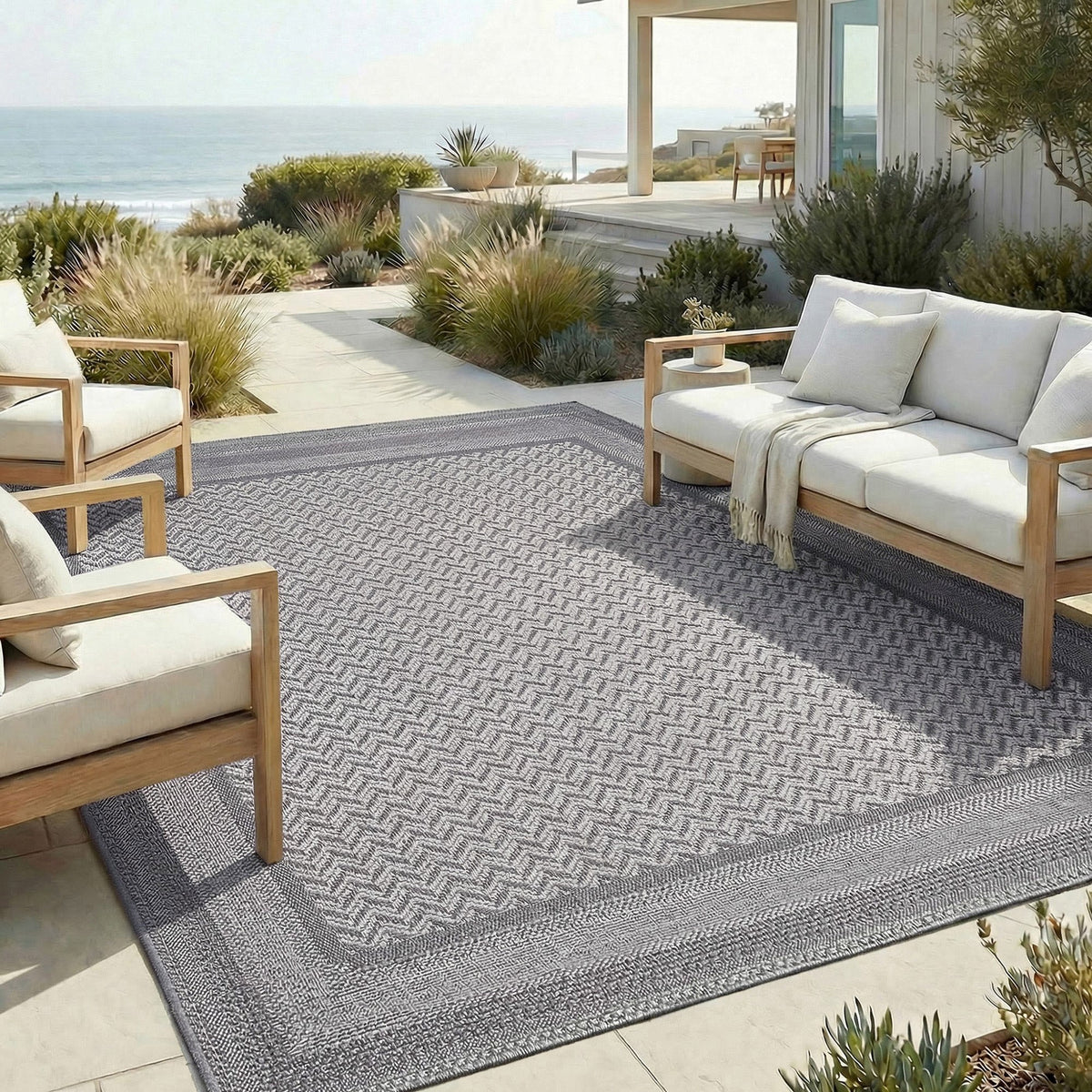 Laguna Indoor/Outdoor Area Rug, Daria Silver Iron, 8'8” x 13'