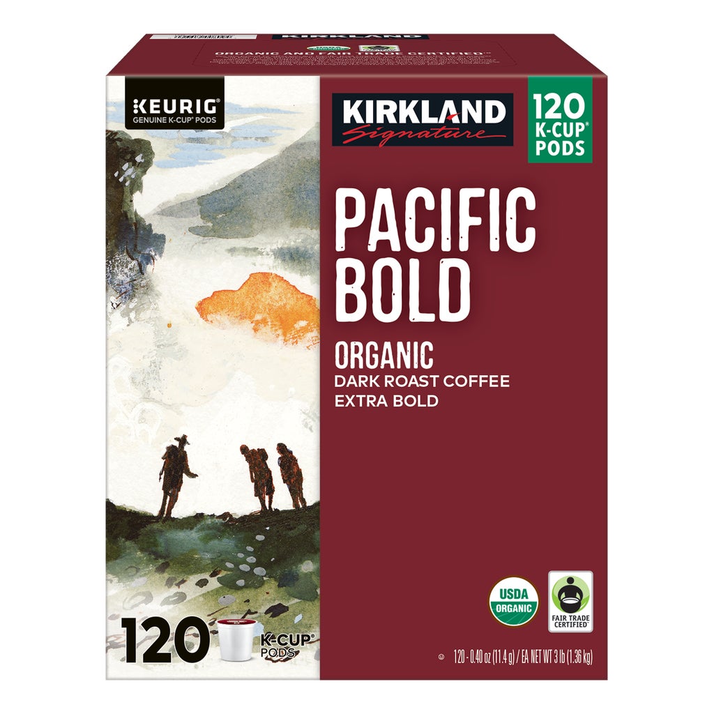 Kirkland Signature Organic Pacific Bold Coffee, Dark Roast, Keurig K-Cup Pods, 120 ct