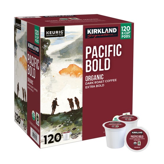 Kirkland Signature Organic Pacific Bold Coffee, Dark Roast, Keurig K-Cup Pods, 120 ct