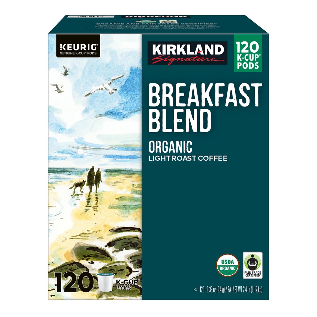 Kirkland Signature Organic Breakfast Blend Coffee, Light Roast, Keurig K-Cup Pods, 120 ct