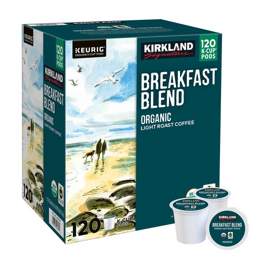 Kirkland Signature Organic Breakfast Blend Coffee, Light Roast, Keurig K-Cup Pods, 120 ct
