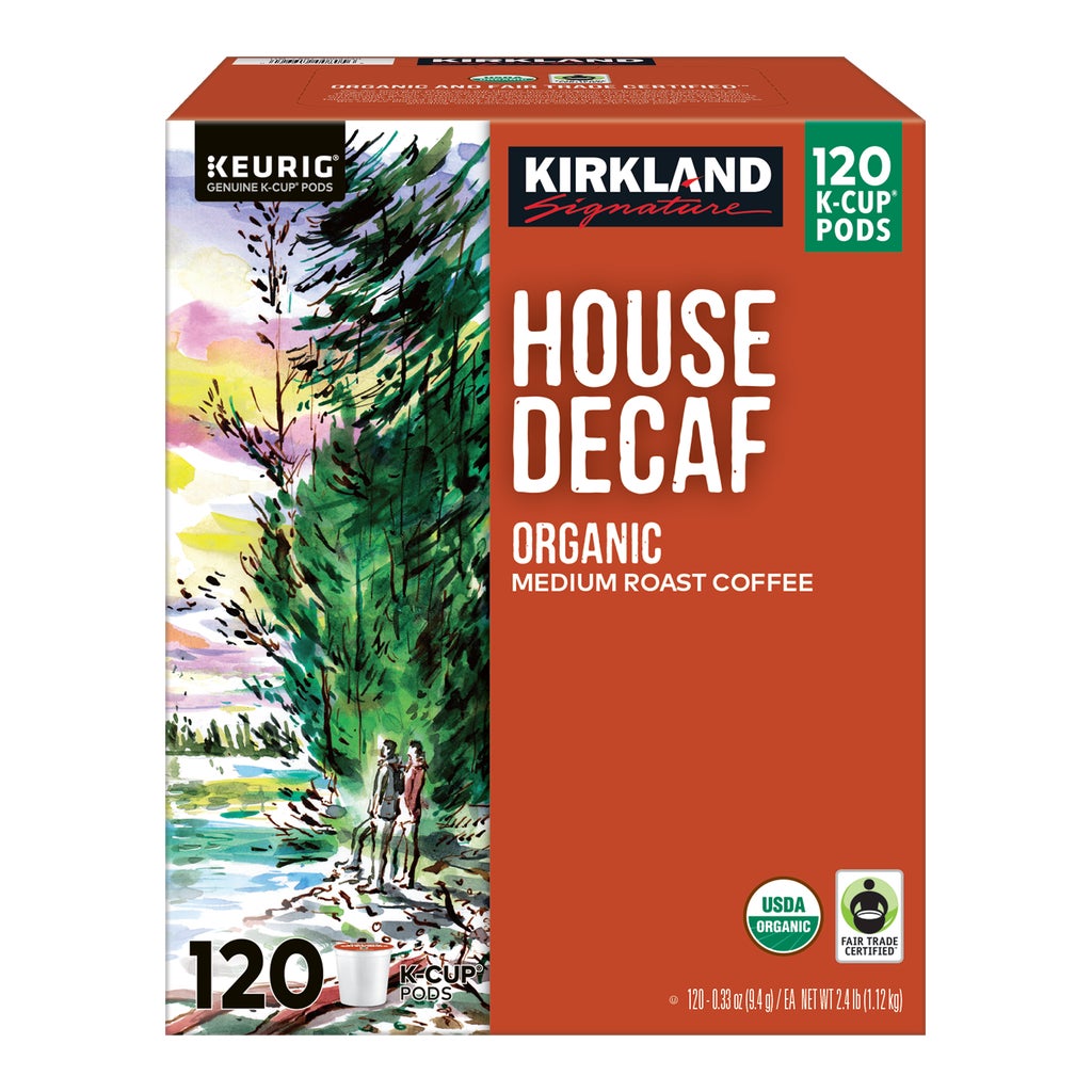 Kirkland Signature Organic House Decaf, Medium Roast, Keurig K-Cup Pods, 120 ct
