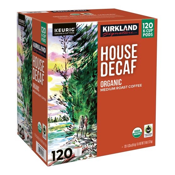 Kirkland Signature Organic House Decaf, Medium Roast, Keurig K-Cup Pods, 120 ct