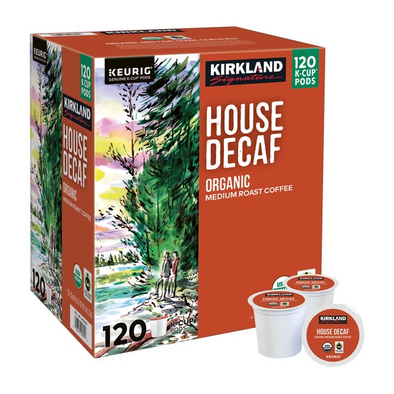 Kirkland Signature Organic House Decaf, Medium Roast, Keurig K-Cup Pods, 120 ct