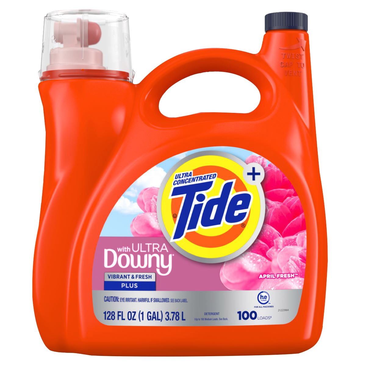 Tide Ultra Concentrated Liquid Laundry Detergent with Ultra Downy, HE Compatible, April Fresh Scent, 100 Loads, 128 fl oz