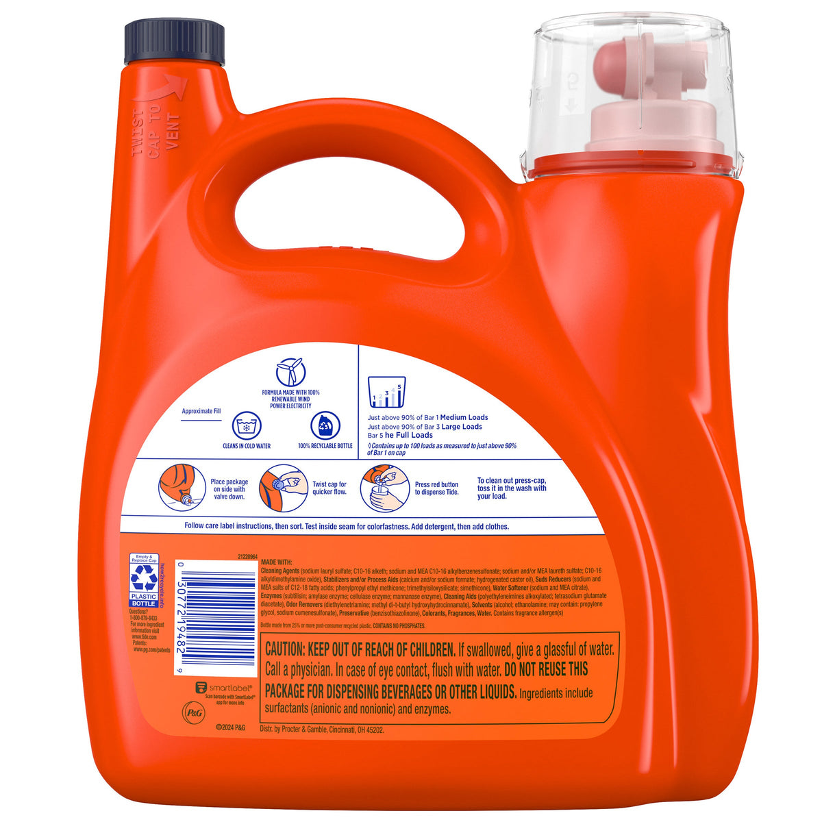 Tide Ultra Concentrated Liquid Laundry Detergent with Ultra Downy, HE Compatible, April Fresh Scent, 100 Loads, 128 fl oz - image 2