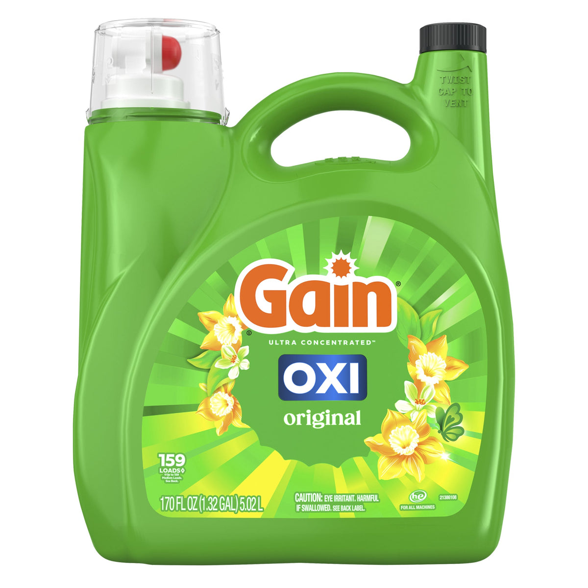 Gain+Oxi Ultra Concentrated Liquid Laundry Detergent, HE Compatible, Original Scent, 159 Loads, 170 fl oz