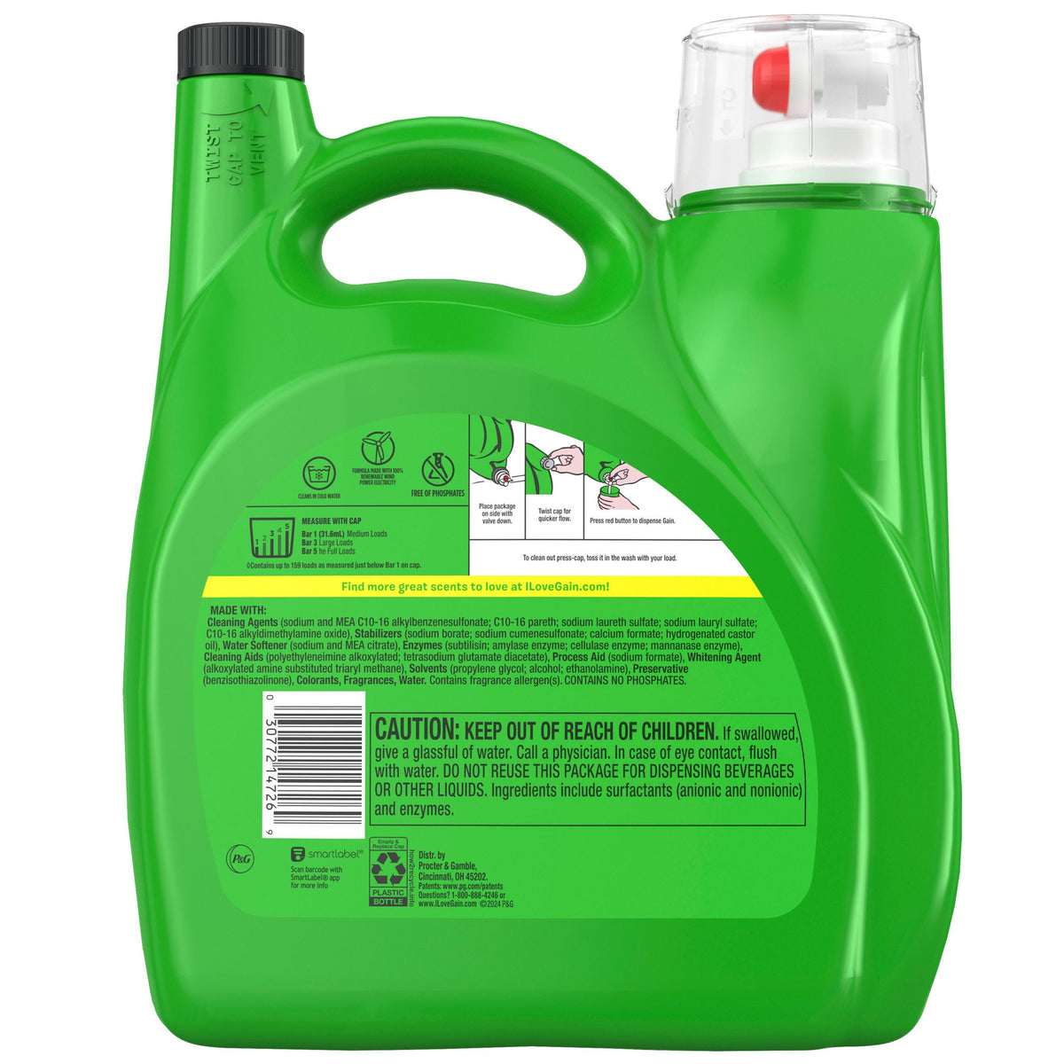 Gain+Oxi Ultra Concentrated Liquid Laundry Detergent, HE Compatible, Original Scent, 159 Loads, 170 fl oz - image 2