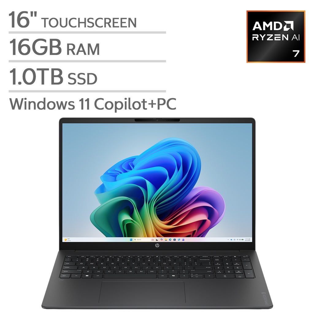 HP OmniBook 3 16" Touchscreen Laptop - AMD Ryzen AI 7 445 - Copilot+ PC - 2K (1920 x 1200) - 16GB Memory - 1TB SSD - Windows 11 Home – image 1