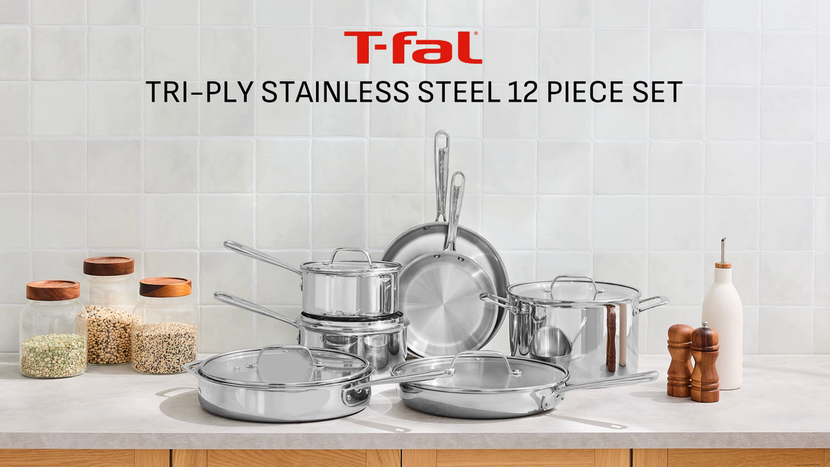 T-fal 12-piece Tri-Ply Stainless Steel Cookware Set
