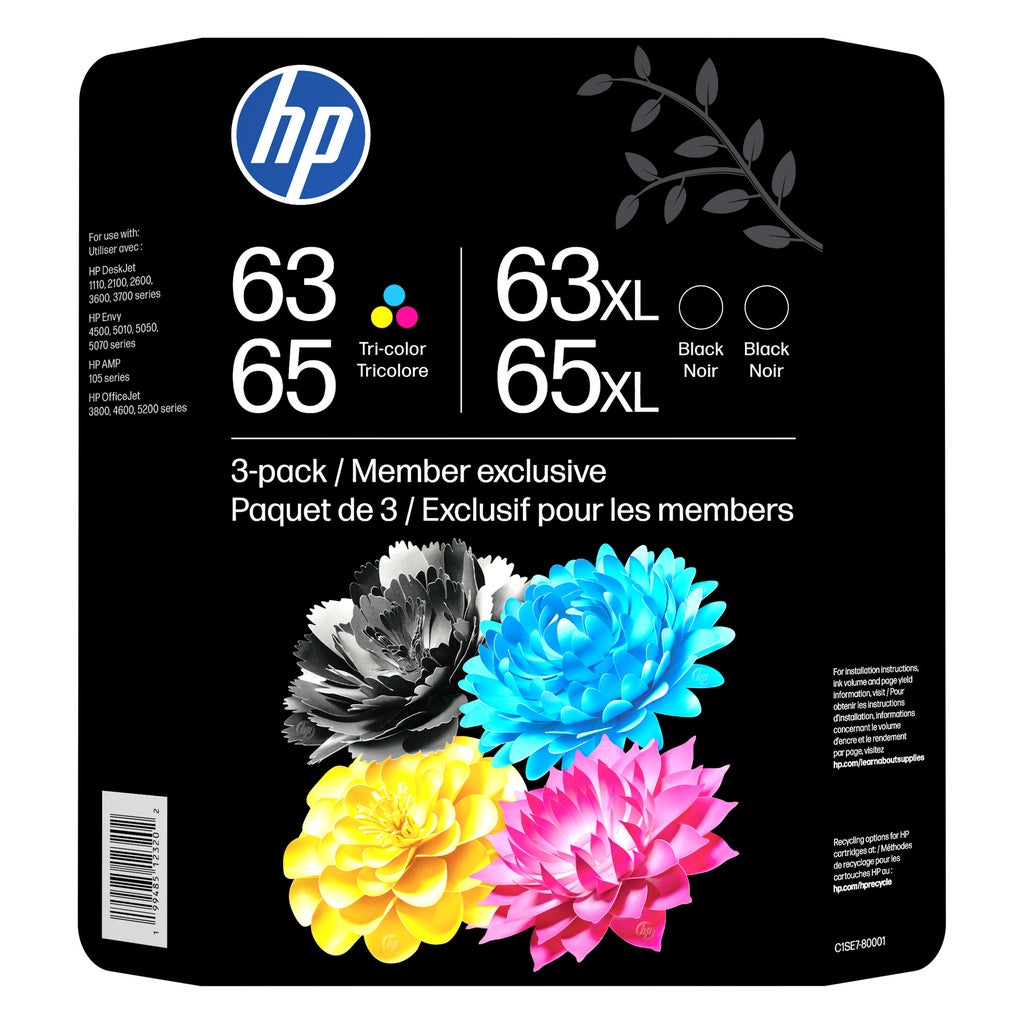 HP 63/65 Color/XL Black Ink Cartridge Club Combo 3 pack – Instant Ink Eligible – image 1