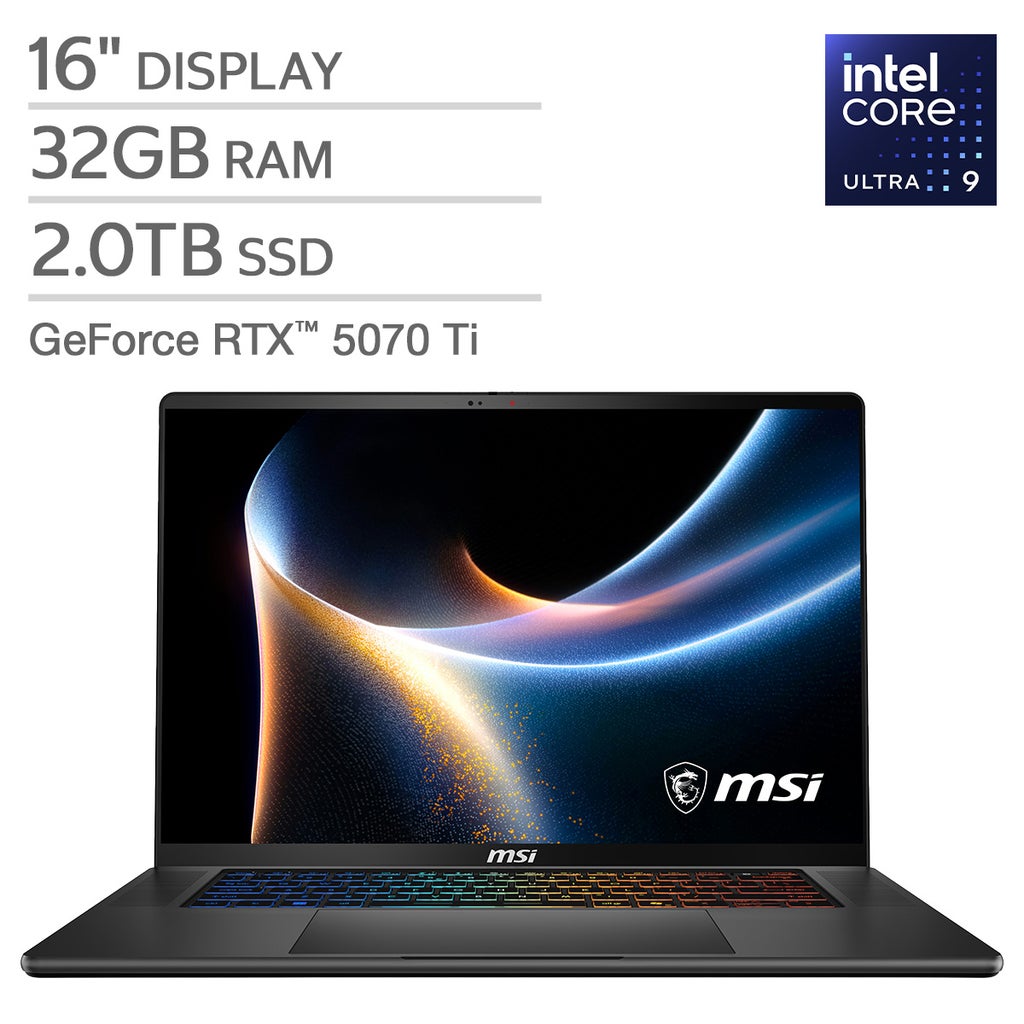 MSI Stealth 16" Gaming Copilot+ PC Laptop - Intel Core Ultra 9 386H - NVIDIA RTX 5070 Ti - 2560x1600 OLED - 32GB RAM - 2TB SSD - Windows 11 – image 1