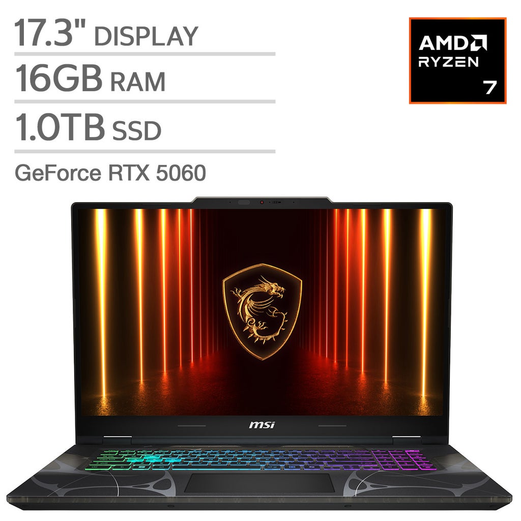 MSI Cyborg 17.3" Gaming Laptop — AMD Ryzen 7 260 — NVIDIA GeForce RTX 5060 — 1920x1080 FHD Display — 16GB RAM — 1TB SSD — Windows 11 – image 1