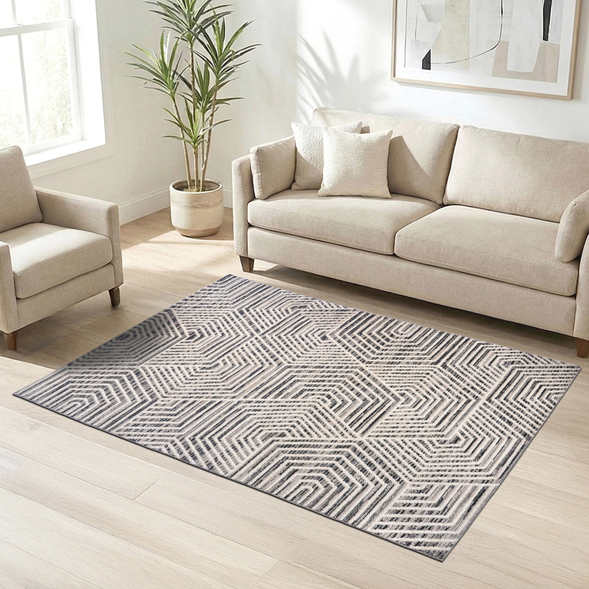 Solaris Area Rug, Viara Charcoal, 5’3” x 7’