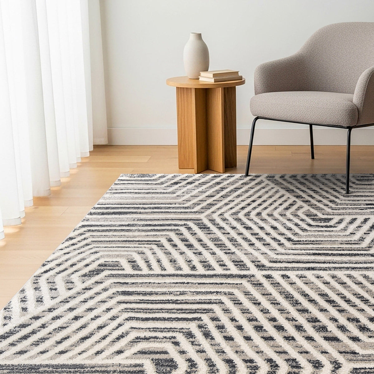 Solaris Area Rug, Viara Charcoal, 5’3” x 7’
